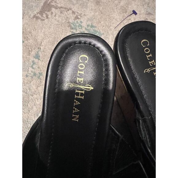 Cole Haan Nike Air Women Wedge Heel Slide Sandals Size 9 B Black Leather Strap X - Picture 5 of 6